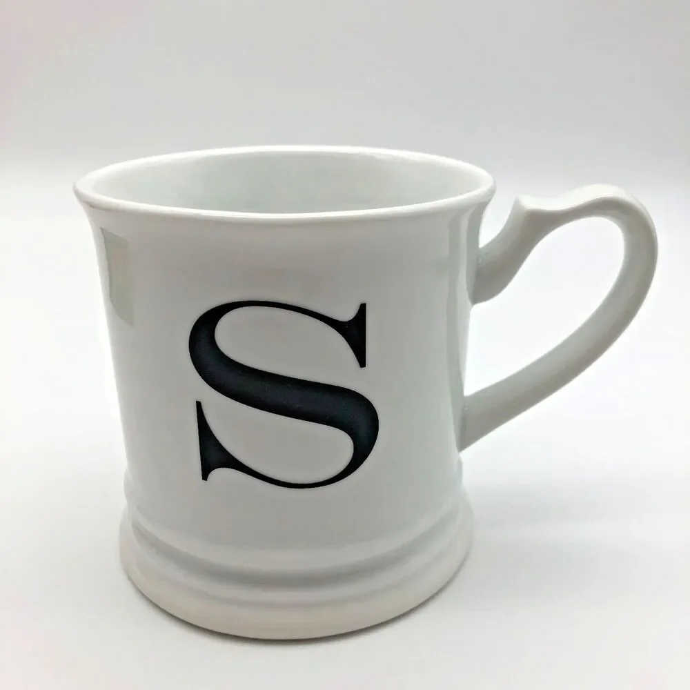 Williams Sonoma Monogram Coffee Mug Black White Shaving S Letter Initial 12oz